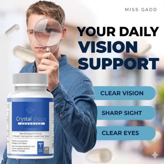 Crystal Vision eye health supplement bottle for adult vision support
